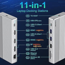 Load image into Gallery viewer, Laptop Docking Station,USB C Dock(11-in-1)with Support 4K Triple Displays,4K Dual HDMI,Single 8K DP,100W PD,4USB,Ethernet,SD Card Reader,Dual Monitor Laptop Dock Compatible with MacBook Dell/HP/Lenovo
