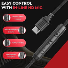 Load image into Gallery viewer, USB C Headphones with Mic and Volume Control, Hi-Fi Stereo Sound for iPhone 15 16 Pro, Wired Over-Ear Headphones for Smartphones Chromebook Laptop Tablets Travel(Black/Red)
