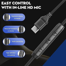 Load image into Gallery viewer, USB C Headphones with Mic and Volume Control, Over Ear Stereo Headsets for iPhone 15 16 Pro, Wired Foldable Headphones for Smartphones Chromebook Laptop Tablets Travel(Blue/Black)
