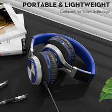 Load image into Gallery viewer, USB C Headphones with Mic and Volume Control, Over Ear Stereo Headsets for iPhone 15 16 Pro, Wired Foldable Headphones for Smartphones Chromebook Laptop Tablets Travel(Blue/Black)
