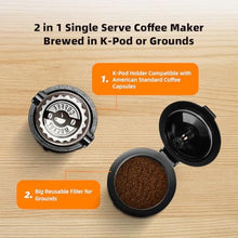 Load image into Gallery viewer, Horavie Mini Single Serve Coffee Maker for K Cup and Ground Coffee, Fast Brew One Cup Coffee Machine with Descaling Reminder and Water Window, 6 to 12 oz. Brew Sizes, Black
