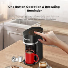 Load image into Gallery viewer, Horavie Mini Single Serve Coffee Maker for K Cup and Ground Coffee, Fast Brew One Cup Coffee Machine with Descaling Reminder and Water Window, 6 to 12 oz. Brew Sizes, Black
