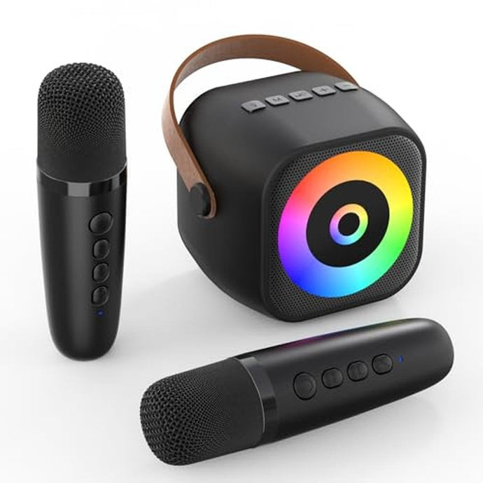 RIKGYHA Mini Karaoke Machine, Portable Bluetooth Karaoke Speaker with 2 Wireless Mics for Kids and Adults, Birthday Gifts for Girls and Boys 3-12+ Years Old Birthday Party Home Black