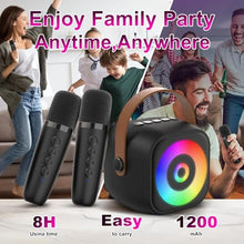 Load image into Gallery viewer, RIKGYHA Mini Karaoke Machine, Portable Bluetooth Karaoke Speaker with 2 Wireless Mics for Kids and Adults, Birthday Gifts for Girls and Boys 3-12+ Years Old Birthday Party Home Black
