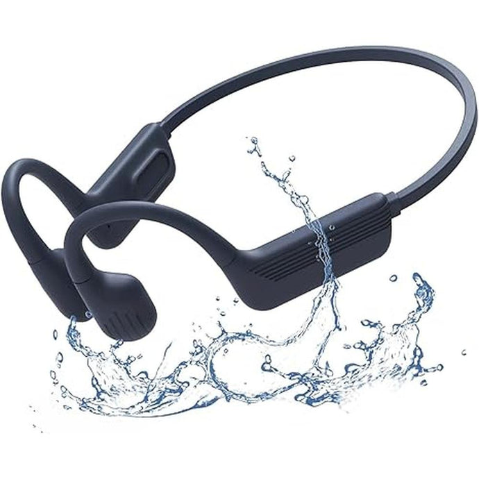 Open-Ear Headphones Bone Conduction - 32GB MP3 Player, IP68 Waterproof Swimming Headphones, Secure Fit for Workouts, Running, Built-in Microphone, Grey