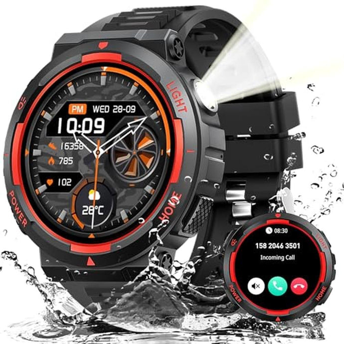 Military Smart Watches for Men (Answer/Make Calls) with LED Flashlight 3ATM Waterproof Smartwatch with 100+ Sports Modes 1.53