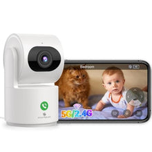 Load image into Gallery viewer, SYMYNELEC 5GHz Security Camera Indoor: 2K Baby Monitor with Phone App - Pet Camera with Speaker for Dog/Cat Owners - AI Motion Detection One-Touch Call Auto Tracking IR Night Vision TF/Cloud Storage
