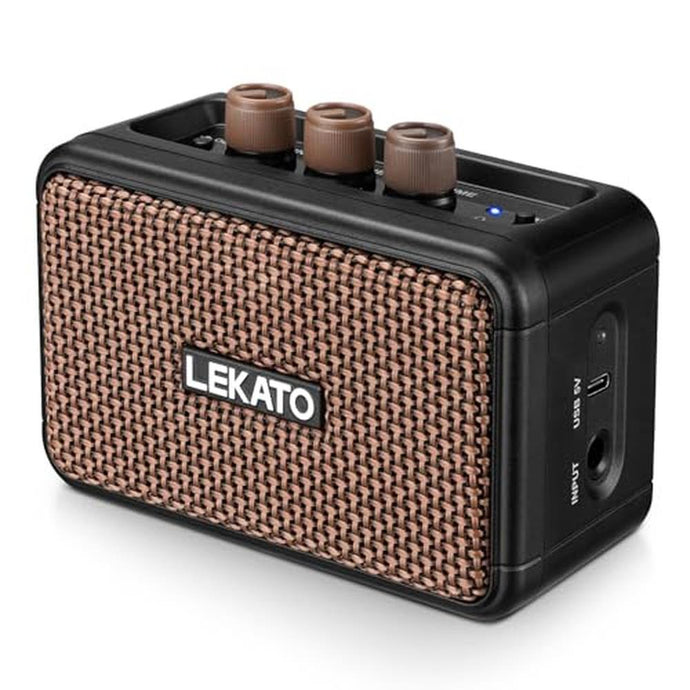 LEKATO Mini Electric Guitar Amplifier, Dual Speakers 5W, Rechargeable Guitar Amp Bluetooth with Clean Overdrive Effects, Headphone Jack, Retro Portable Small Amp for Practice