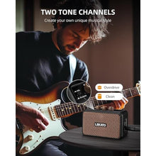Load image into Gallery viewer, LEKATO Mini Electric Guitar Amplifier, Dual Speakers 5W, Rechargeable Guitar Amp Bluetooth with Clean Overdrive Effects, Headphone Jack, Retro Portable Small Amp for Practice
