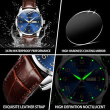 Load image into Gallery viewer, Taxau Leather Watch Blue Large Face Simple Easy Read Watches for Men Fashion Casual Dress Men Watch Arabic Numerals Brown Leather Day Date Water Resistance Man Wrist Watches

