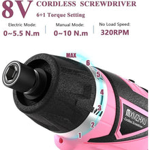Load image into Gallery viewer, Cordless Screwdriver 8V, Rechargeable Cordless Electric Screwdriver Set with 47pcs Driver Bits, 6+1 Torque, 2 Position Handle, 1/4in Self-Lock Chuck, LED Light Flexible Shaft Electric Drill
