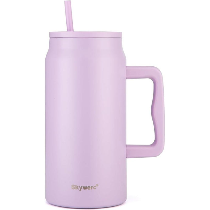 50 oz Tumbler with Handle, Vacuum Insulated Water Bottle with Lid and Straw, Stainless Steel Double Wall Travel Jug Coffee Mug, Keep Cold for 36H, 100% Leak-proof, Non-slip Base - Lavender