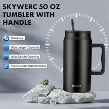 Load image into Gallery viewer, 50 oz Tumbler with Handle, Vacuum Insulated Water Bottle with Lid and Straw, Stainless Steel Double Wall Travel Jug Coffee Mug, Keep Cold for 36H, 100% Leak-proof, Non-slip Base - Lavender

