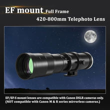 Load image into Gallery viewer, BENOISON Telephoto Lens for Canon - EF Lens 420-800mm for Canon DSLR, Manual Focus MF Zoom Lens for Canon EOS Rebel SL3 SL2 SL1 T8i T7i T7 T6 4000D 1500D 90D 80D 77D 70D 60D 7D 6D 5D 1D DSLR
