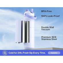 Load image into Gallery viewer, 26 oz Insulated Water Bottle with 2-in-1 Straw and Spout Lid, Keep Cold 24H, Leak-Proof, Fits in Car Cup Holder, Stainless Steel Water Bottle for Sports, Travel, and School (Lupine)
