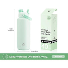 Load image into Gallery viewer, 40 oz Insulated Water Bottle with 2-in-1 Straw and Spout Lid, Keep Cold 24H, Leak-Proof, BPA-Free, Double Wall Stainless Steel Water Bottle for Sports, Gym, Travel, and School (Mint)
