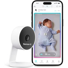 Load image into Gallery viewer, Sense-U AI Baby Camera Monitor with Sensor-Free Sleep Breathing Movement Detection, Smart Security Indoor Video Camera with Background Audio, Sound Detection, No Monthly Fee, for Peace of Mind
