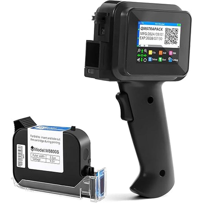 Upgraded Mini Handheld Inkjet Printer with Black Fast-drying Cartridge, M12 Portable Handheld Printer Gun for Text, Date, Time, Barcode, Logo, QR Code, Batch Number On Any Surfaces(0.5 Inch Nozzle)