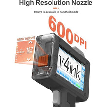 Load image into Gallery viewer, v4ink BT-HH6205B Handheld Inkjet Printer, 16H Endurance, 0.5in Print Height, Print Number Text Barcode QR-Code Logo Image on Clothes Carton Plastic Tube Glass Metal, Any Flat or Curved Surfaces
