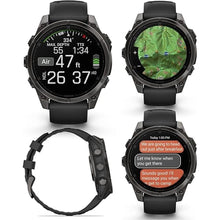 Load image into Gallery viewer, Wearable4U Garmin Fenix 8 – 47 mm, AMOLED Sapphire Multisport GPS Smartwatch,Carbon Gray DLC Titanium with Black/Pebble Gray Silicone, Built-in LED Flashlight Black Earbuds Bundle
