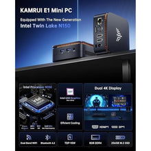 Load image into Gallery viewer, KAMRUI Essenx E1 Mini PC, Mini Computer Intel Twin Lake- N150 up to 3.6 GHz(Beat N100), Min Desktop Computer 8GB DDR4 256GB M.2 SSD, Small PC Desktop 2.4G/ 5.0G WiFi, BT, 4K, Business, Home, Office
