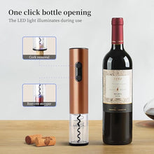 Load image into Gallery viewer, Electric Wine Opener, Battery Operated Wine Opener with Foil Cutter/Indicator Light, Cordless Wine Corkscrew Remover, Automatic Wine Opener for Home(Rose Gold, 4 x AA Batteries Not Included)
