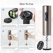 Load image into Gallery viewer, Electric Wine Opener, Battery Operated, Stainless Steel, Cordless, Automatic, Wine Corkscrew Remover, Black, 4 x AA Batteries Not Included
