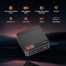 Load image into Gallery viewer, P3 Mini PC, AMD Ryzen 6900HX Processor Mini Gaming Computer(8Cores/16Threads, up to 4.9GHz) 16GB DDR5, 512GB M.2 SSD, Triple Display Desktop PC, Windows 11 Pro, Dual LAN, WiFi 6E, BT 5.2
