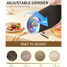 Load image into Gallery viewer, CIRCLE JOY Electric Salt and Pepper Grinder Set Rechargeable Gravity Salt and Pepper Grinder Set, LED Light, Adjustable Coarseness, for Home Kitchen BBQ, Black &amp; White
