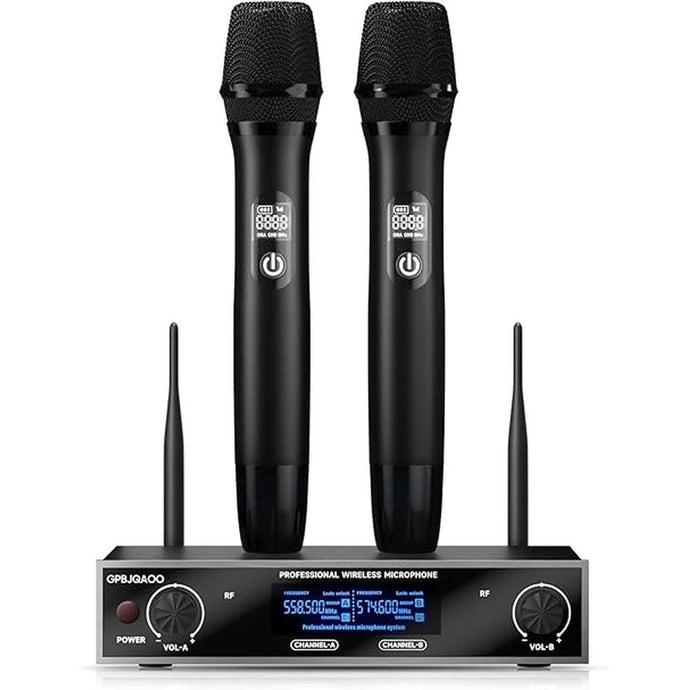 Wireless Microphone System, UHF Professional Metal Dynamic Handheld Wireless Microphone, Karaoke Microphone, Suitable for Home KTV, conferences, speeches, Churches, DJs, Weddings, 200 feet (Black)