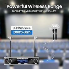 Load image into Gallery viewer, Wireless Microphone System, UHF Professional Metal Dynamic Handheld Wireless Microphone, Karaoke Microphone, Suitable for Home KTV, conferences, speeches, Churches, DJs, Weddings, 200 feet (Black)
