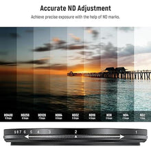 Load image into Gallery viewer, NEEWER 52mm ND2-400 (1-9 Stops) Variable ND Filter with Lens Cap, Lanyard, Cleaning Cloth, Precise Neutral Density Adjustment, Fingerprint &amp; Scratch Resistant Multicoated Optical Glass
