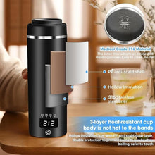 Load image into Gallery viewer, Car Kettle Water Boiler 12V - Portable Electric Kettle Car Coffee Maker 500ml, 4 Adjustable Temperature for Coffee Tea Heater, Car Travel Kettle 316 Stainless Steel (Black)
