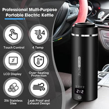 Load image into Gallery viewer, Car Kettle Water Boiler 12V - Portable Electric Kettle Car Coffee Maker 500ml, 4 Adjustable Temperature for Coffee Tea Heater, Car Travel Kettle 316 Stainless Steel (Black)
