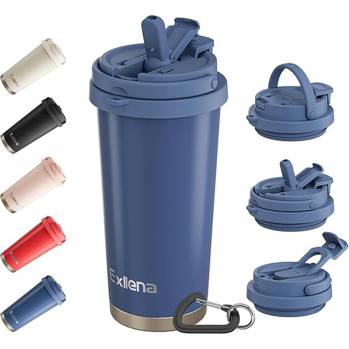 16oz Tumbler with 3 in 1 Lid - Travel Coffee Tumbler - 100% Leakproof and Spill Proof for Hot and Cold Drink - Coffee Mug for Travel, Office, School...(Denim Blue)