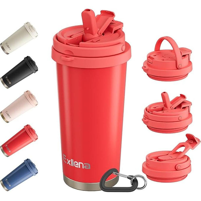 16oz Tumbler with 3 in 1 Lid - Travel Coffee Tumbler - 100% Leakproof and Spill Proof for Hot and Cold Drink - Coffee Mug for Travel, Office, School...(Red)
