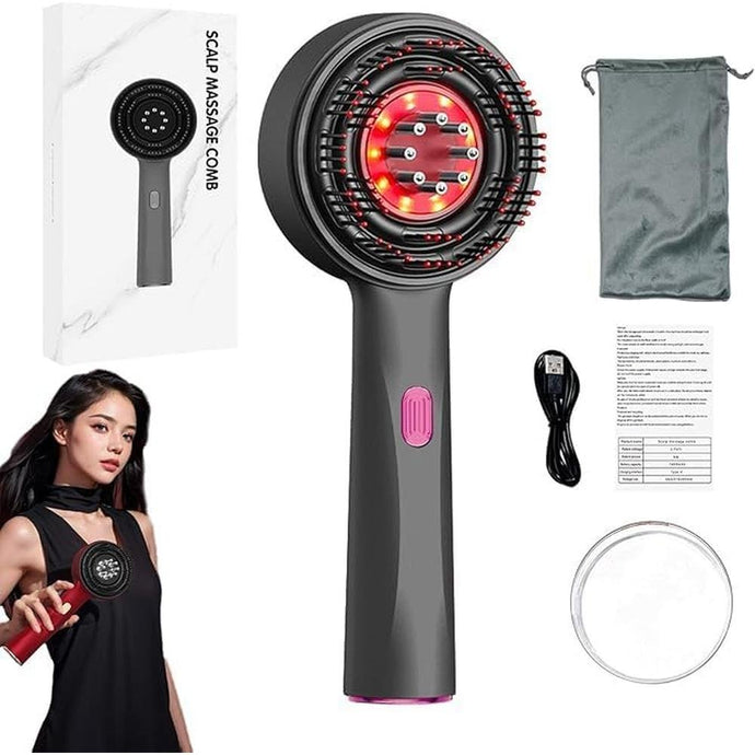 Red Hair Massager, Scalp Massager, Multi-Function Electric Scalp Massage Comb for Hair, Cordless Waterproof Oil Diffuser Massage Comb (Black)