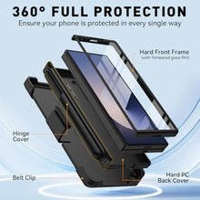 Load image into Gallery viewer, muitq for Samsung Galaxy Z Fold 6 Case with Belt Clip Holster &amp; S Pen Slot &amp; Hinge Protection &amp; Tempered Glass Screen Protector, Magnetic Shockproof Full Body Heavy Duty Phone Case (Black)
