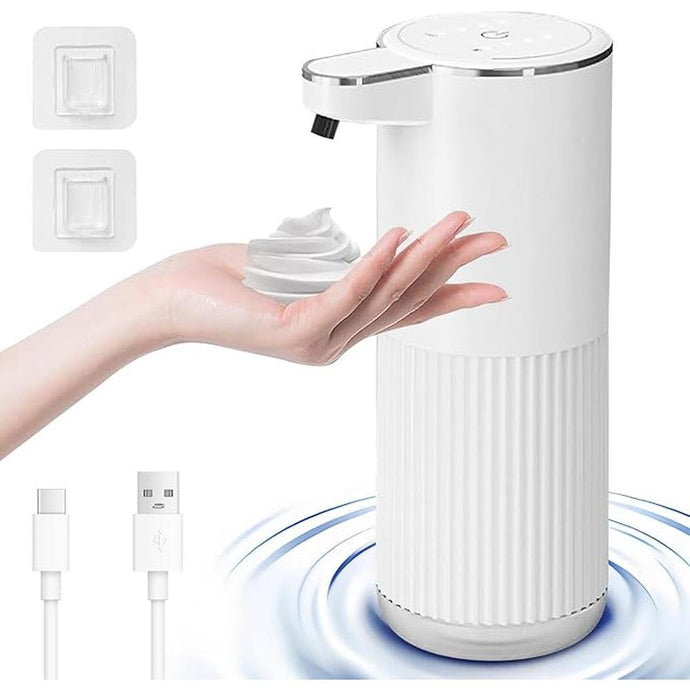 Automatic Foaming Soap Dispenser, 12.2oz/360ml Rechargeable Touchless Hand Soap Dispenser, 4 Level Adjustable with Display, Waterproof Wall Mounted Soap Dispenser for Bathroom Kitchen, White