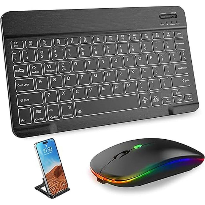 Bluetooth Keyboard & Mouse Combo for iPad - Rechargeable RGB Wireless Set with 7-Color Backlit, Compatible with iPad 10th/9th/8th Gen, iPad Pro/Air/Mini (Black).