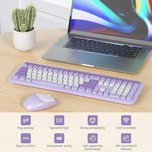 Load image into Gallery viewer, Gradient Purple Wireless Keyboard and Mouse Combo Set, 2.4GHz Retro Typewriter Aesthetic Full Size Cute Keyboard with Number Pad, Home and Office Silent Keyboards (Gradient Purple)
