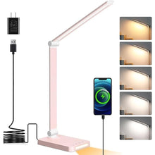 Load image into Gallery viewer, LED Desk Lamp with USB Ports,Touch Desk Lamps for Home Office with 5 Color Modes,3 Brightness Desk Light with Small Night Light,Reading Lamp Table Lamp for Bedroom Bedside Study Pink ?with adapter?
