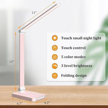 Load image into Gallery viewer, LED Desk Lamp with USB Ports,Touch Desk Lamps for Home Office with 5 Color Modes,3 Brightness Desk Light with Small Night Light,Reading Lamp Table Lamp for Bedroom Bedside Study Pink ?with adapter?
