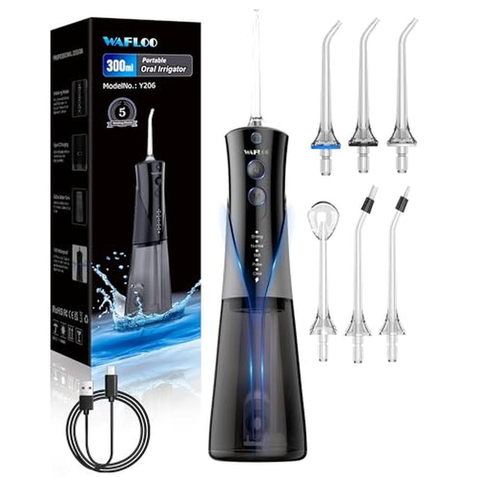 Water Flossers for Teeth - 5 Modes, 6 Flossing Tips, Rechargeable Cordless Portable 300ML Larger Tank Electric Waterflosser Cleaner IPX7 Waterproof Floss Cleaning Teeth Pick for Home Travel