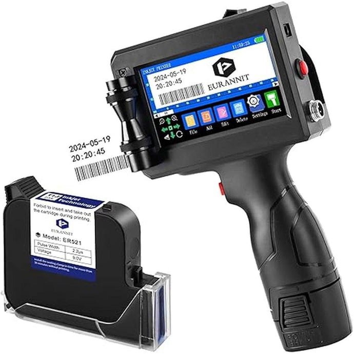 Handheld Inkjet Printer 1 in, E15-1 Portable Inkjet Printer with ER521 Black Ink Cartridge, Handheld Inkjet Printer Gun for Text QR Barcode Batch Number Logo Date Label Printer
