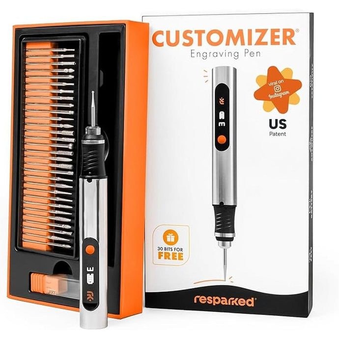 Customizer Resparked Engraving Pen (Formerly Culiau): Ultimate Cordless Portable Tool for Artists & DIYers - Engrave 50+ Surfaces - Beginner Friendly - Rechargeable - Free 30 Bits & Mastery Guide