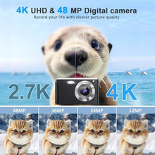 Load image into Gallery viewer, 4K Digital Camera, Autofocus Vlogging Cameras for Photography with 32GB Card, 50MP Portable Compact Point and Shoot Digital Camera for Beginner Teens Adult with 16X Zoom Anti-Shake, 2 Batteries
