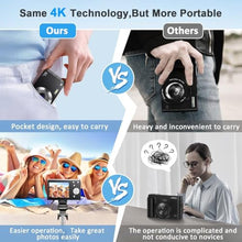 Load image into Gallery viewer, 4K Digital Camera, Autofocus Vlogging Cameras for Photography with 32GB Card, 50MP Portable Compact Point and Shoot Digital Camera for Beginner Teens Adult with 16X Zoom Anti-Shake, 2 Batteries
