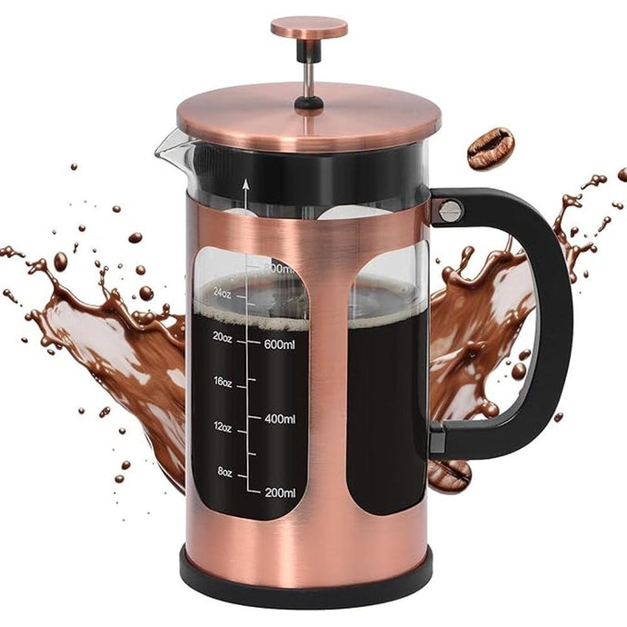 Panana 34 Ounce 1 Liter French Press Coffee Maker, Heat Resistant Borosilicate Glass Coffee Press, Cold Brew Coffee Pot Tea Press for Kitchen, Stainless Steel (Copper)