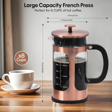 Load image into Gallery viewer, Panana 34 Ounce 1 Liter French Press Coffee Maker, Heat Resistant Borosilicate Glass Coffee Press, Cold Brew Coffee Pot Tea Press for Kitchen, Stainless Steel (Copper)
